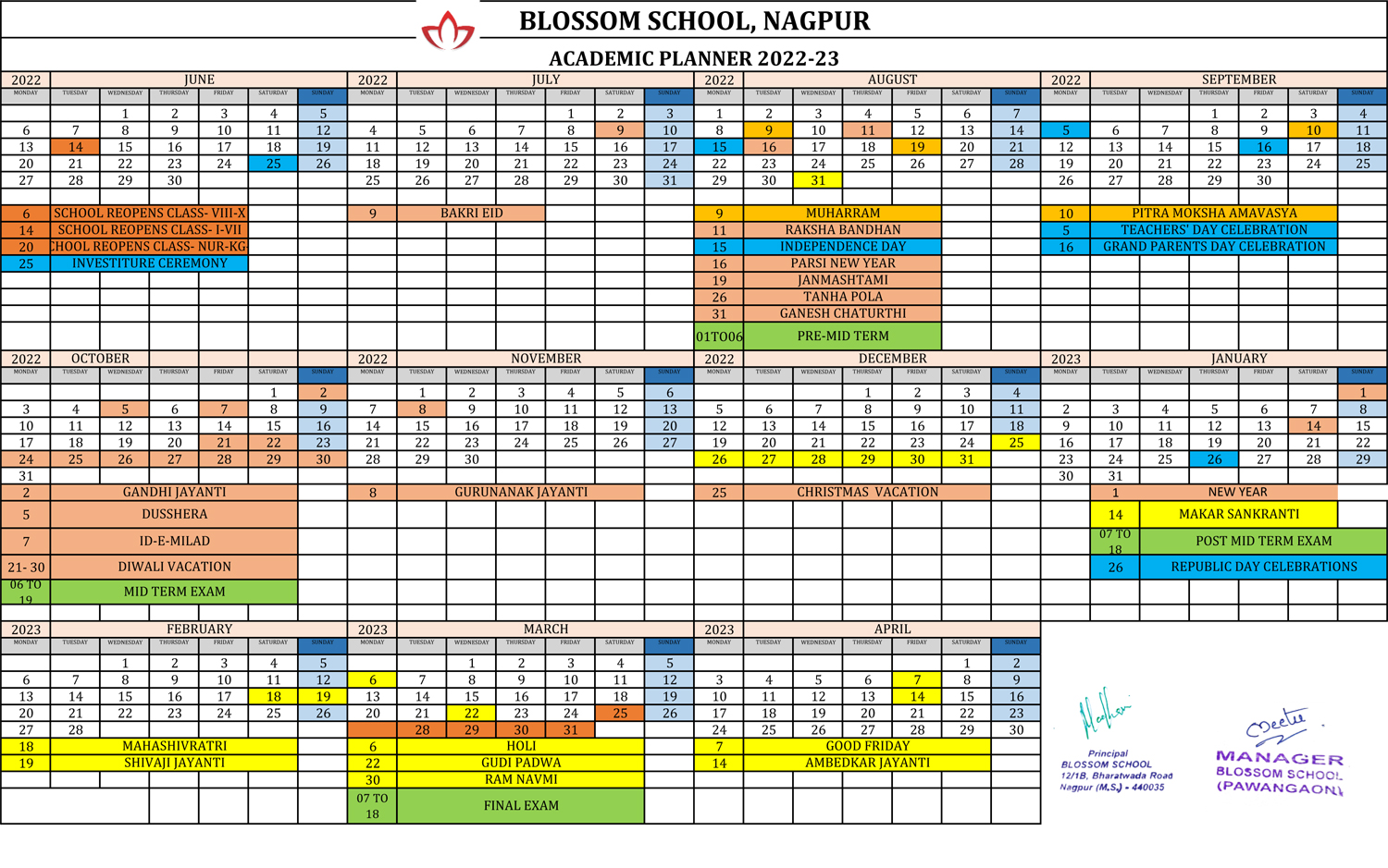 ACADEMIC PLANNER 202223 Blossom School NagpurBest CBSE SchoolTop